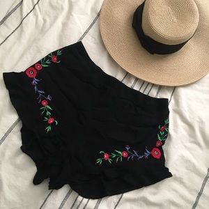 Forever 21 Black Floral Embroidered Shorts